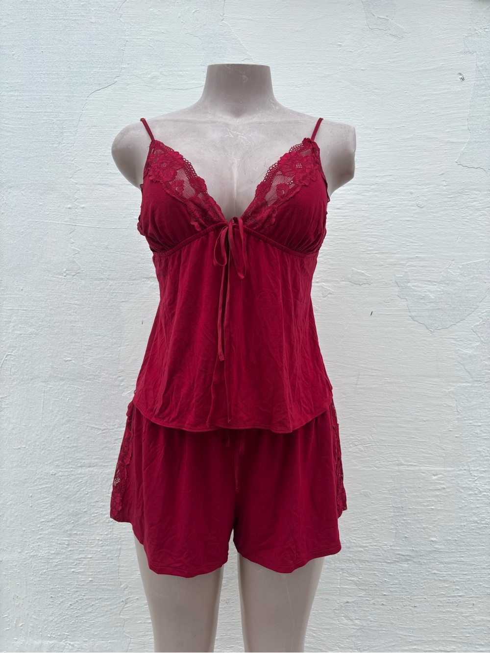 Victoria's Secret Burgundy Lace-Trim Camisole & Short Sleep Set